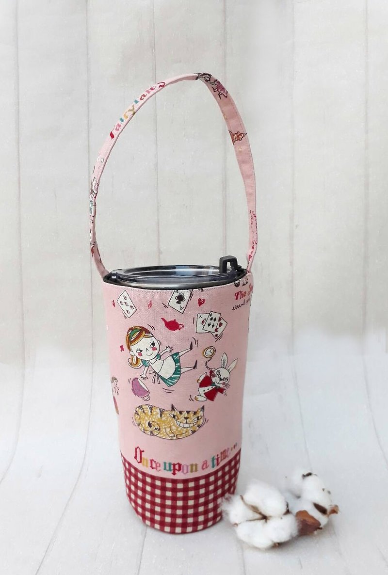 【冰霸杯提袋】 - 随行杯提袋/水壶袋 - 棉．麻 粉红色