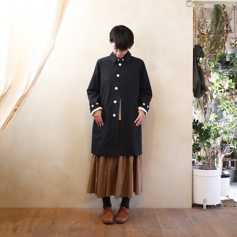 ウォッシャブルウールコットンステンカラーコート・ユニセックスsize1 - 女装上衣 - 棉．麻 黑色