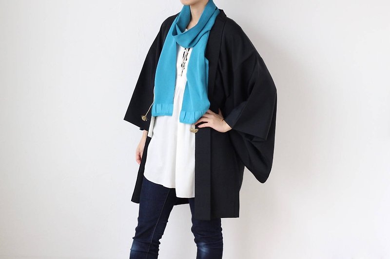 black floral kimono top, Japanese kimono, haori, vintage black jacket /2047 - 女装休闲/机能外套 - 聚酯纤维 黑色