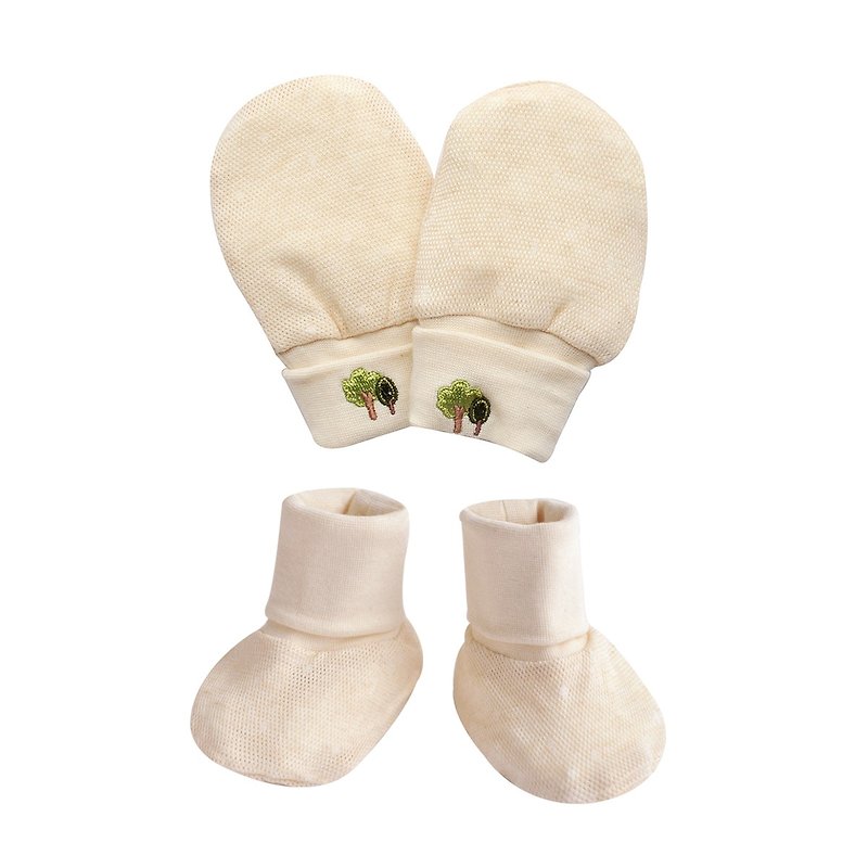 【SISSO有机棉】有机棉凉感可翻折手套x脚套组 - 婴儿袜子 - 棉．麻 白色