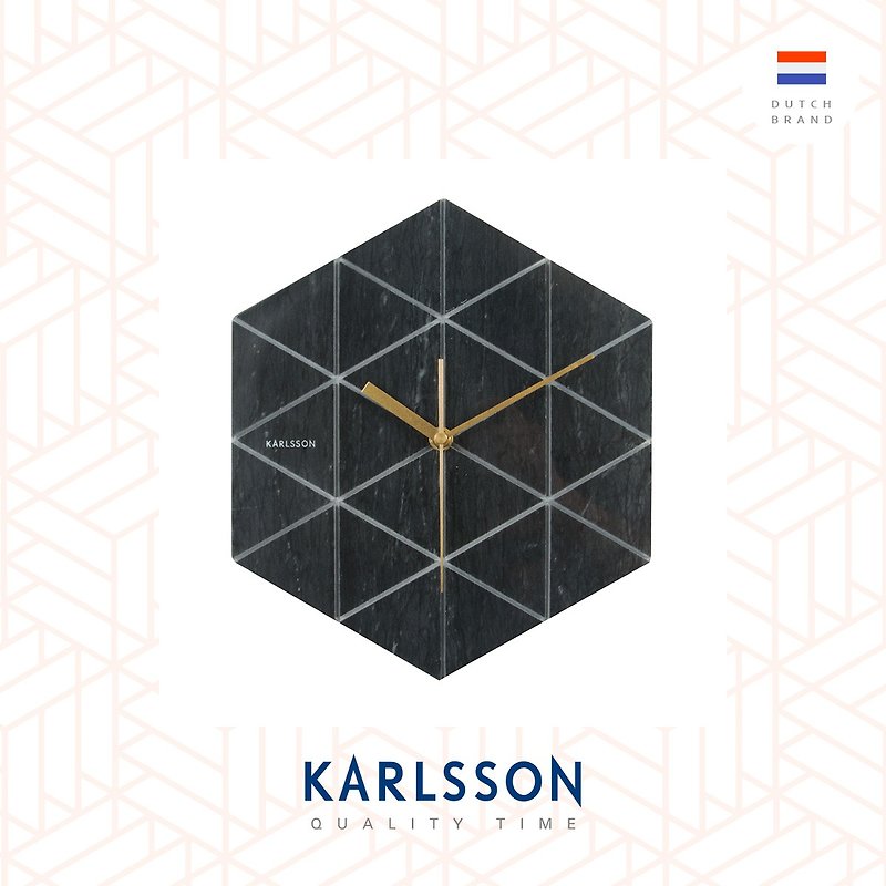 Karlsson, Wall clock Marble Hexagon black 真.云石挂钟黑色 - 时钟/闹钟 - 其他材质 黑色