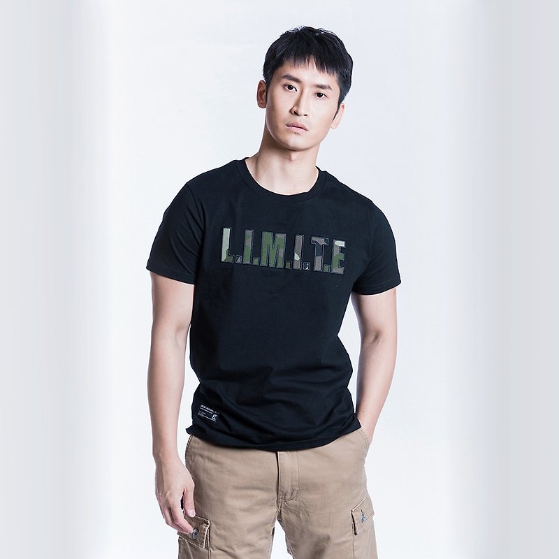 L.I.M.I.T.E - 男装迷彩贴布刺绣加印花T-Shirt, 黑色 - 男装上衣/T 恤 - 棉．麻 黑色