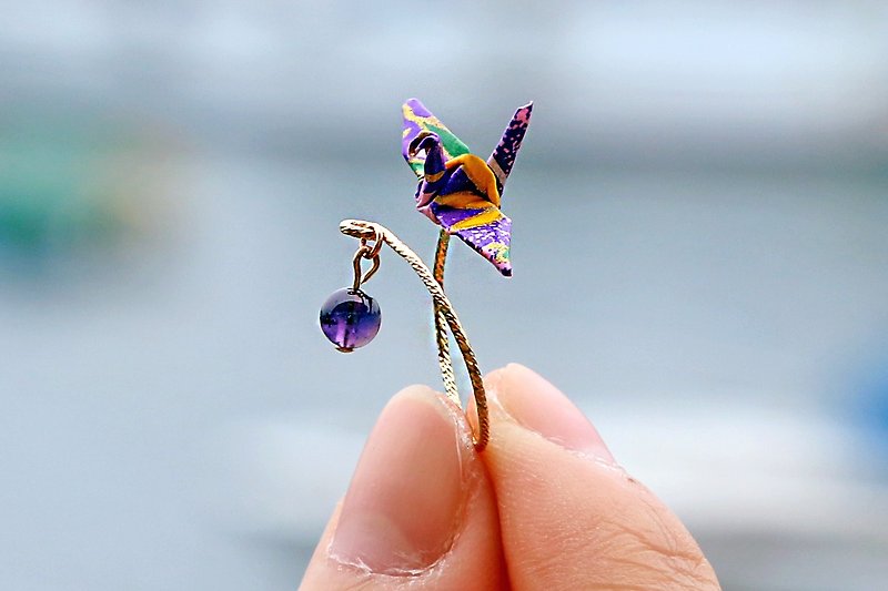 迷你纸鹤水晶戒指（点点落霞）- 情人节礼物 - 戒指 - 纸 紫色