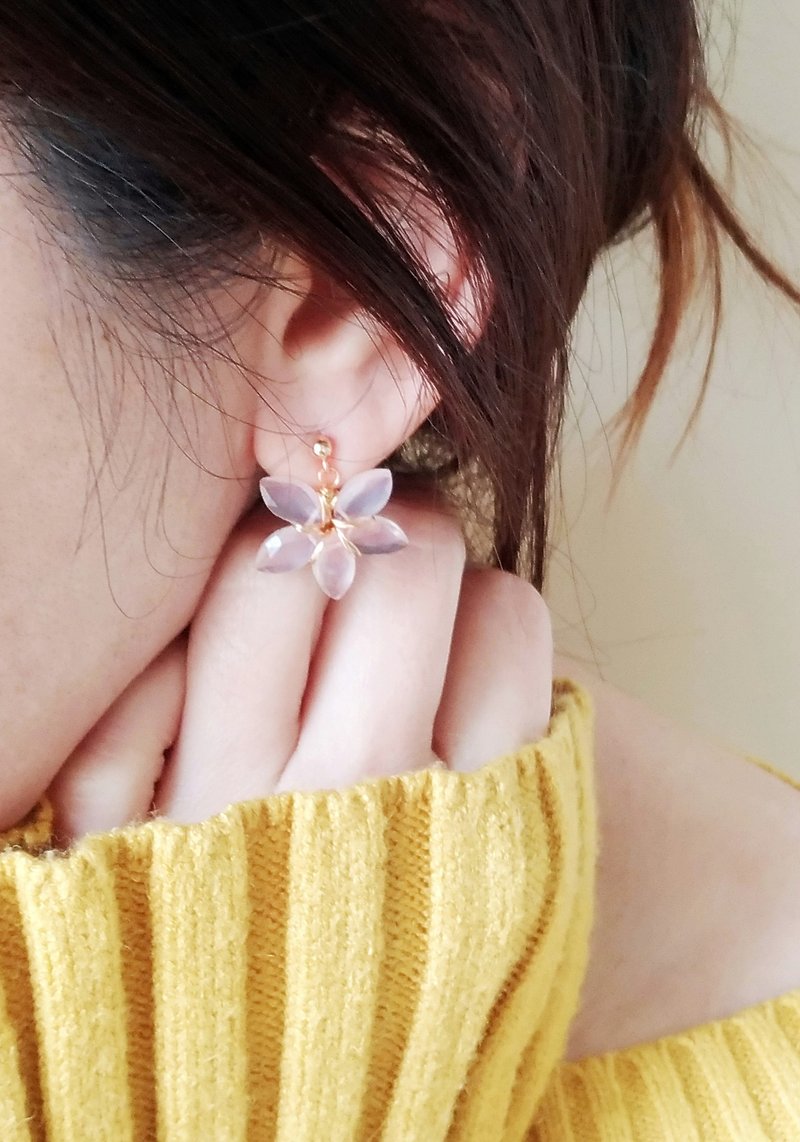 Sakura花见 天然马眼切割玫瑰粉晶14K包金14KGF - 耳环/耳夹 - 宝石 粉红色