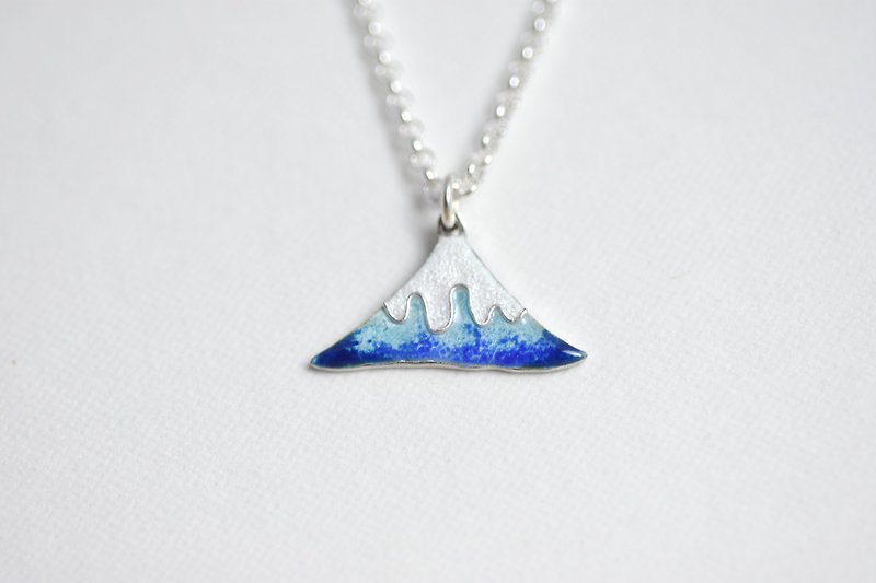 富士山 (珐琅项链 七宝烧 女款 锁骨链 手工银饰) - 项链 - 纯银 蓝色