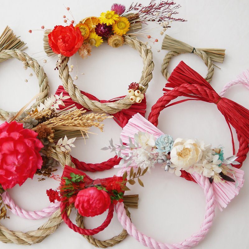 新年注连绳材料包 极度花燥 永生花 居家布置 驱邪 日式装饰 和风 - 干燥花/捧花 - 植物．花 粉红色