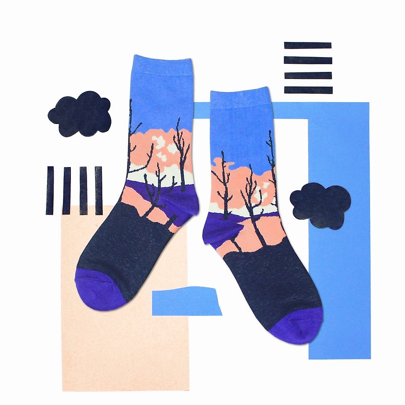 落日 棉质中筒袜 - 袜子 - 中蓝 - 最后1双 - 袜子 - 棉．麻 蓝色
