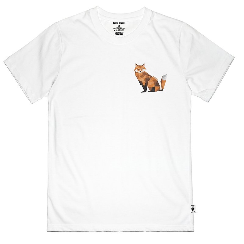 【英国 Baker Street 贝克街】中性版 - 纯棉短袖T - 3D狐狸 - 男装上衣/T 恤 - 棉．麻 白色