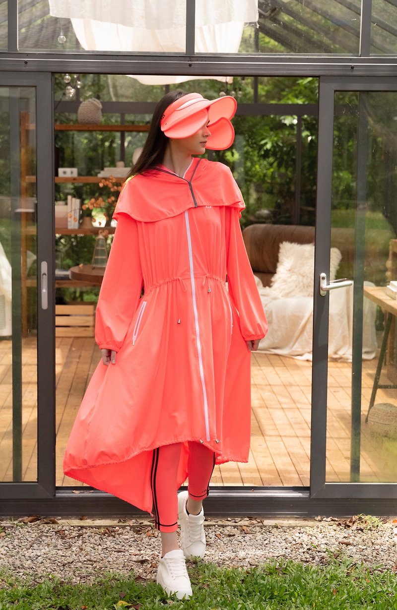 长版连帽造型拉链外套-红 - 女装休闲/机能外套 - 聚酯纤维 红色
