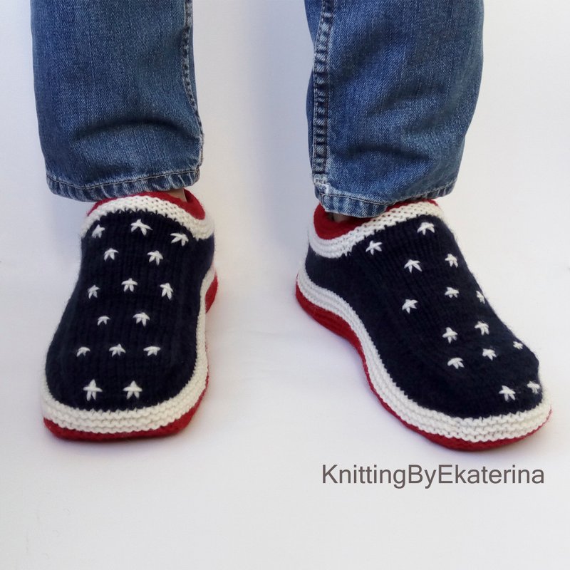 Mens Knit Slippers USA American Flag Socks Travel Slippers Men House Shoes - 袜子 - 羊毛 