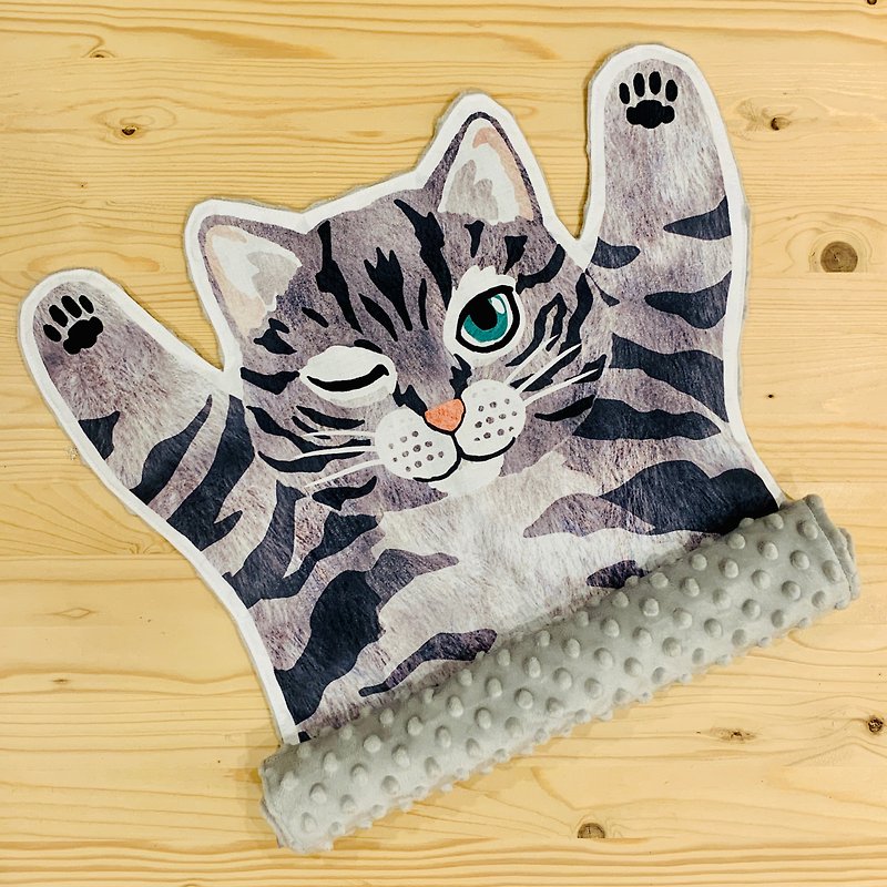 【猫咪弥月礼】日本猫眨眼造型颗粒豆毯_含礼盒包装 - 满月礼盒 - 棉．麻 灰色