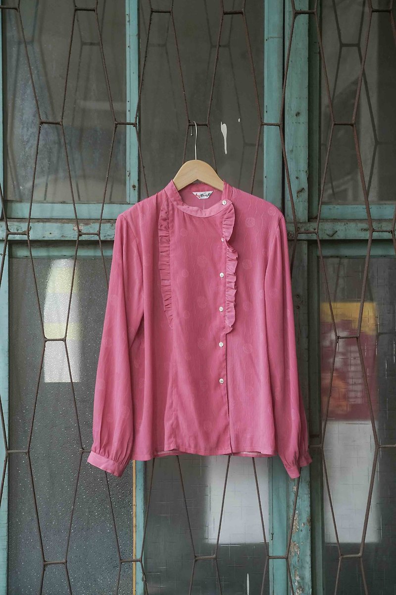 纯情百货行 vintage 古着 古着衬衫 泡泡水波衬衫 - 女装衬衫 - 其他材质 粉红色