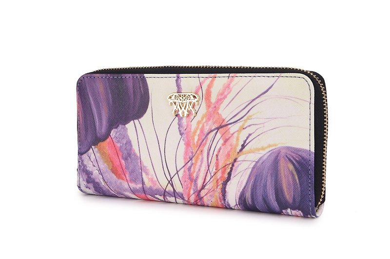 S8O油画风格拉链银包 神秘海洋 水母系列 - 皮夹/钱包 - 聚酯纤维 紫色