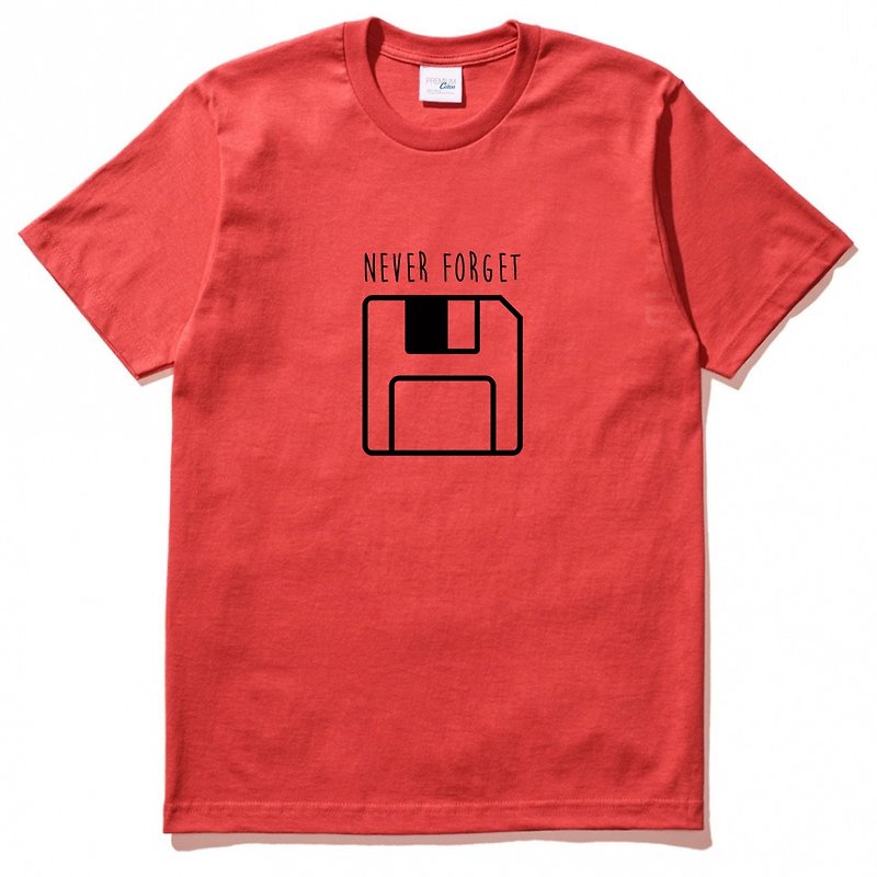 Never Forget Floppy 短袖T恤 红色  设计 软碟片磁片磁盘 70 80 复古 电脑 USB - 女装 T 恤 - 棉．麻 红色
