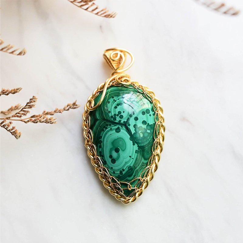 高品质孔雀石艺术铜线编织项链 - 项链 - 宝石 绿色