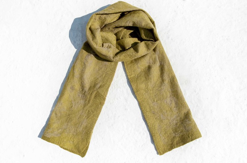 手工羊毛毡丝巾/湿毡丝巾/水彩艺术感围巾/羊毛围巾-绿色渐层草皮 - 丝巾 - 羊毛 绿色