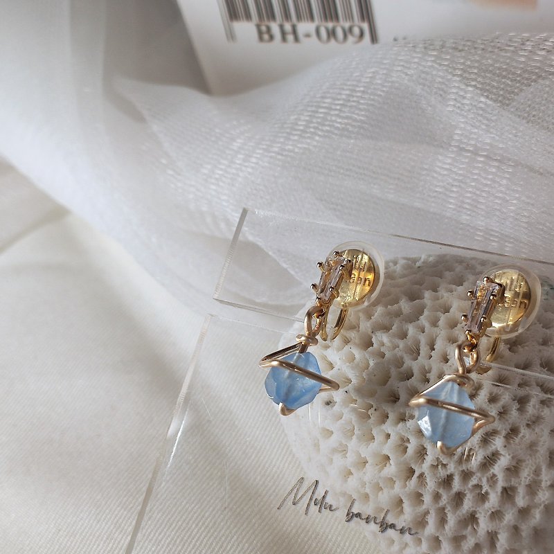 夹式耳环 | 清蓝 | 虎眼石 - 耳环/耳夹 - 其他材质 金色