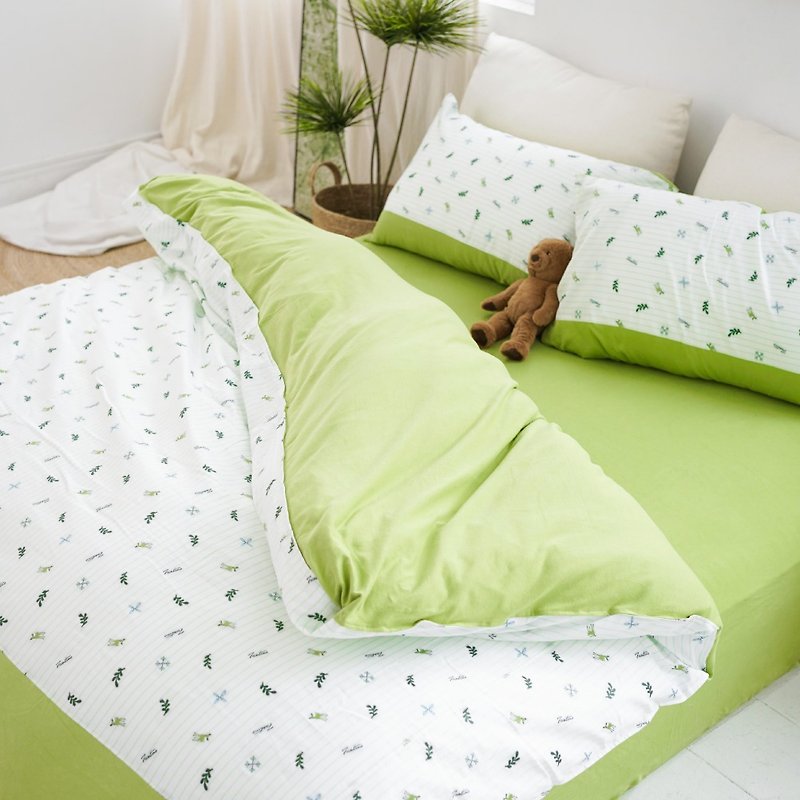 (双人加大)胶原蛋白小鹿缇花针织寝具-条纹/抹茶绿∣四件组 - 寝具 - 棉．麻 绿色