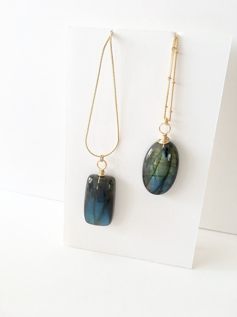 Labradorite Chain Necklace - 项链 - 石头 蓝色