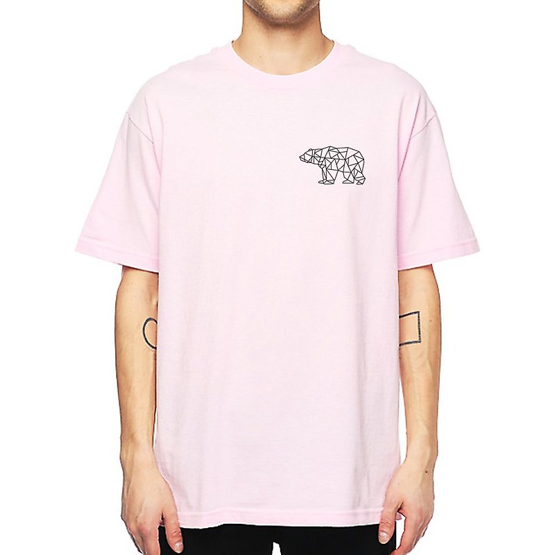 左胸 Bear Geometric 短袖T恤 浅粉色 几何 熊 礼物 文青 情人 - 男装上衣/T 恤 - 棉．麻 粉红色