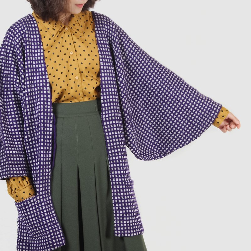 【蛋植物古着】罗兰方格针织古着和服羽织 - 女装休闲/机能外套 - 羊毛 紫色