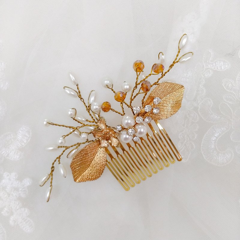 戴上幸福的饰 稻穗系列-新娘发梳.法国梳.自助婚礼-小亮点 - 发饰 - 其他金属 金色