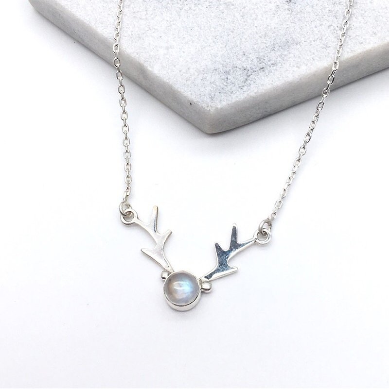 月光石925纯银麋鹿设计项链 尼泊尔手工镶嵌制作 - 项链 - 宝石 蓝色