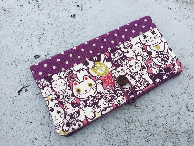 招财猫存折包／长夹钱包 - 皮夹/钱包 - 棉．麻 紫色