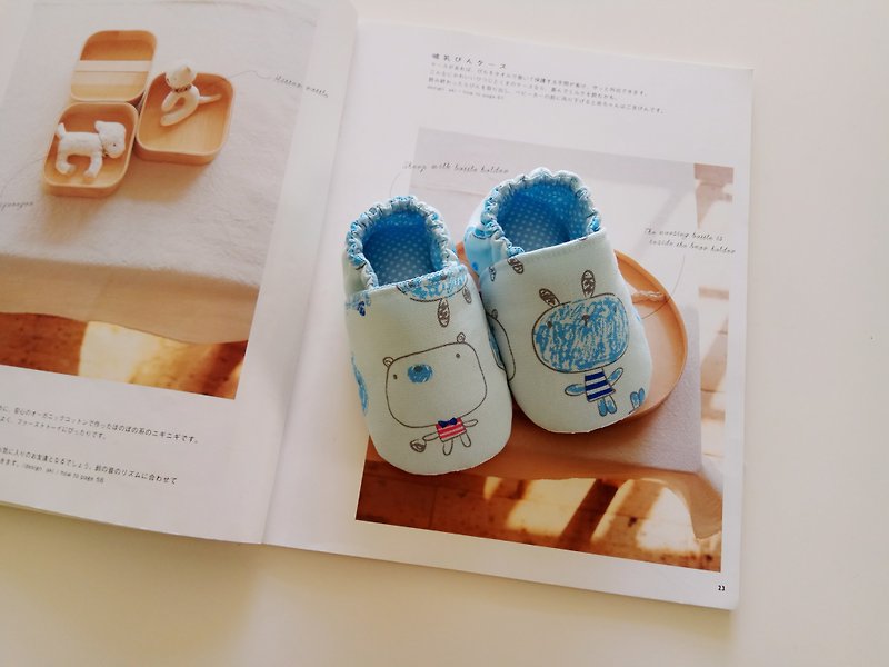 <蓝>大头娃娃 手工婴儿鞋 宝宝鞋 学步鞋 15/16厘米 - 童装鞋 - 棉．麻 蓝色