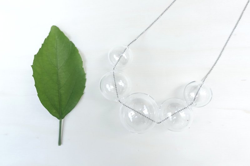 简约空气感玻璃珠渐层项链 (银) - 项链 - 玻璃 透明