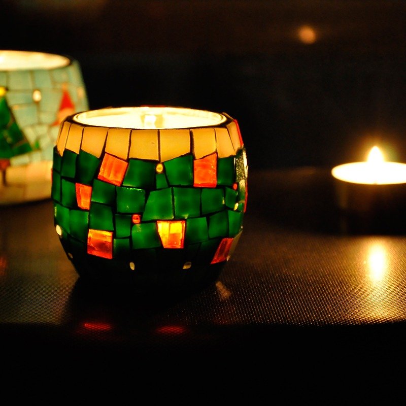 聖誕色/原創手作馬賽克小燭臺 創意浪漫聖誕禮物 交換禮物 - 蜡烛/烛台 - 玻璃 