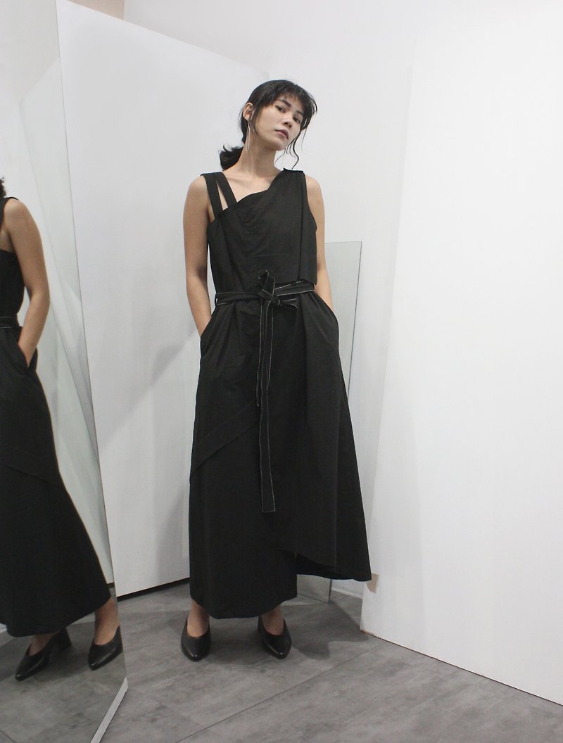 两穿造型洋装裙 - 洋装/连衣裙 - 聚酯纤维 黑色