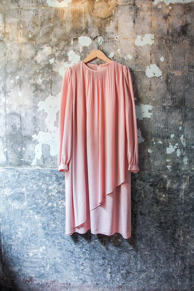 袅袅百货公司-Vintage 粉色素雅长袖洋装  复古着 - 洋装/连衣裙 - 其他材质 
