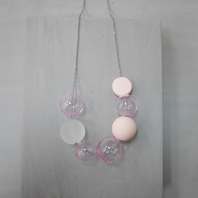 简约气泡玻璃珠圆球透明几何18k金纯银颈链 - 项链 - 塑料 粉红色