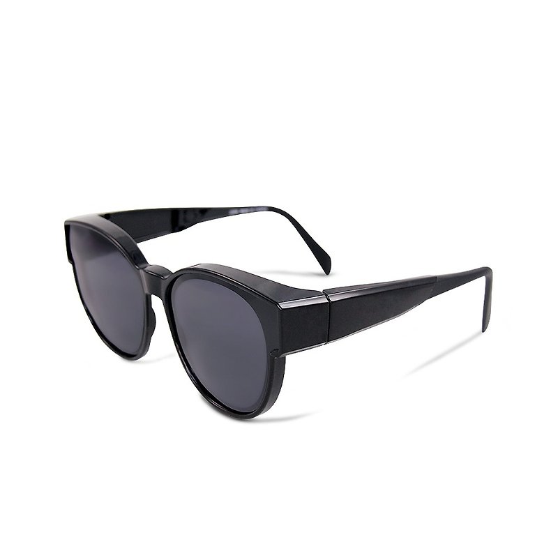镜黑圆框可弯折镜脚全罩式偏光墨镜│插件UV400太阳眼镜│套镜