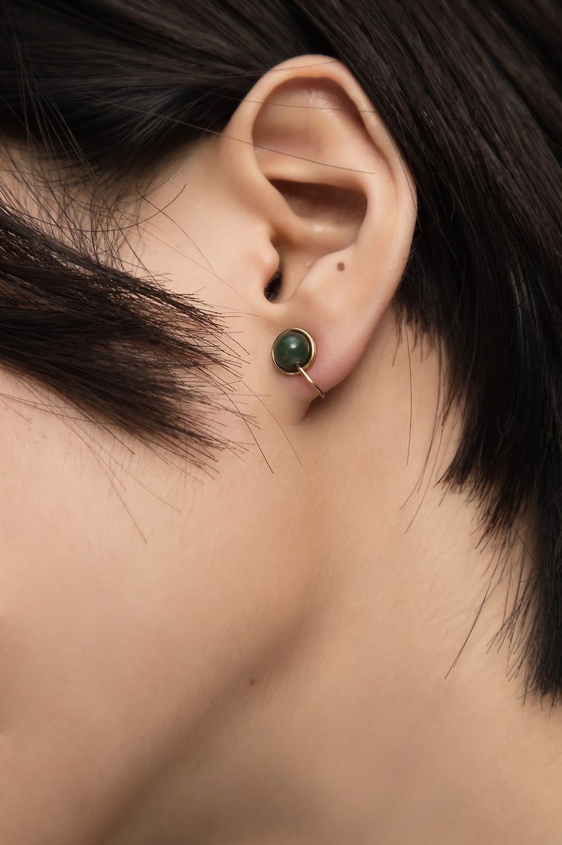 Aventurine耳夹/耳针 | 经典深绿东菱石耳环 - 耳环/耳夹 - 宝石 绿色
