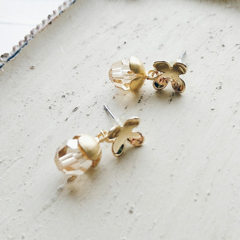 串珠 编织 耳环 swarovski 施华洛施奇 水晶 果实 - 耳环/耳夹 - 其他材质 金色