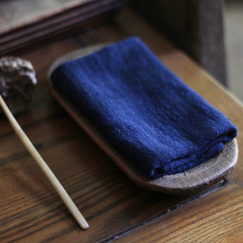 深藍色 麻本色 手作雙層棉麻茶巾 茶具配件餐墊茶布 - 餐垫/桌巾 - 棉．麻 蓝色