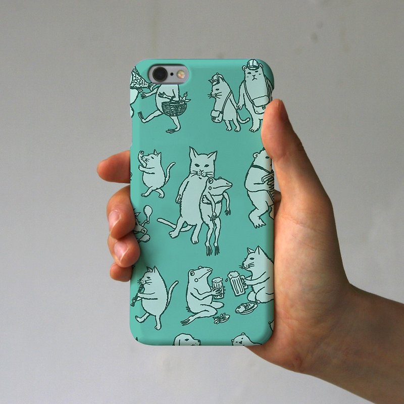 iPhoneケース　猫たち（ミント） - 手机壳/手机套 - 塑料 绿色