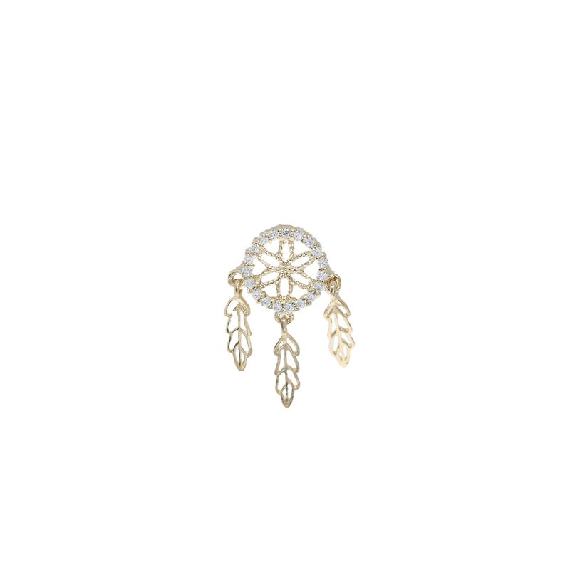 14K Bohemianism Piercing 波希米亚羽毛锁珠耳环 (单个) - 耳环/耳夹 - 贵金属 金色