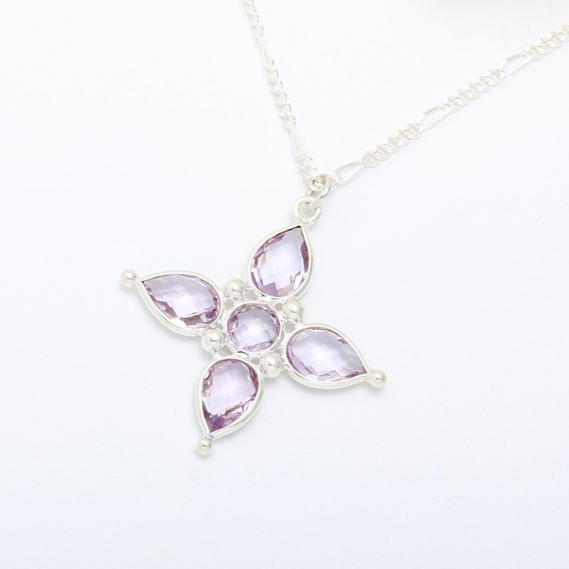天然紫水晶 典雅 十字 Amethyst s925 纯银 项链 生日 情人节 - 项链 - 宝石 紫色