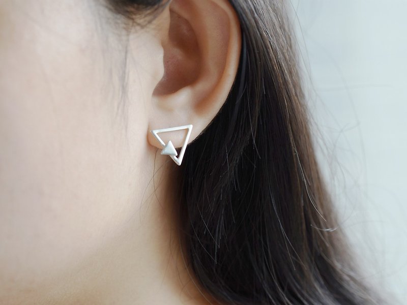 裸系 - 三角形耳环 | 925纯银 女款 可改夹式 简约 手工银饰 - 耳环/耳夹 - 纯银 银色