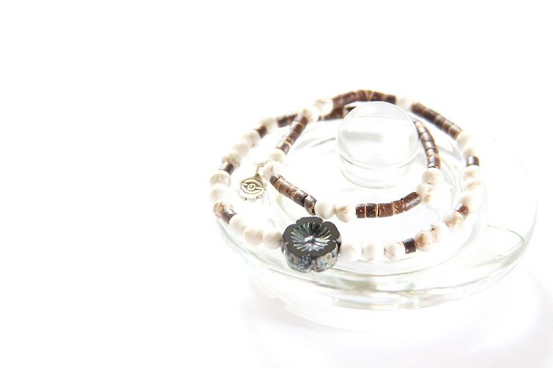 时尚能量珠宝系列-白文石椰子木珠双环手链2 - 手链/手环 - 纸 白色