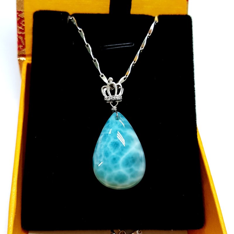 女孩水晶世界-【海 】-拉利玛冰种果冻体海纹石 项链（附925纯银链） - 项链 - 宝石 蓝色