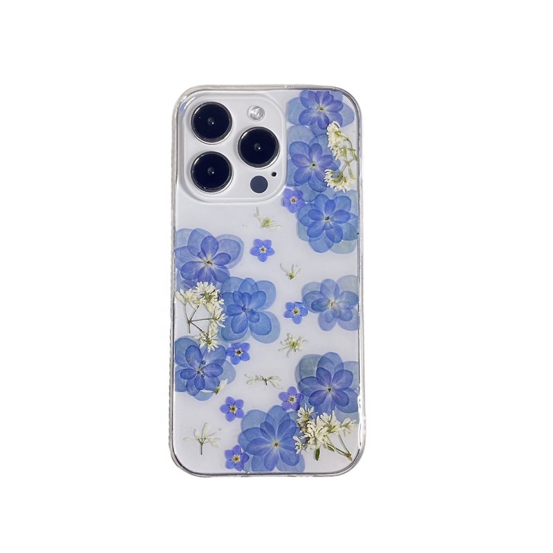 蓝色重瓣绣球 手作押花手机壳 适用于iPhone Samsung Sony Xiaomi - 手机壳/手机套 - 植物．花 