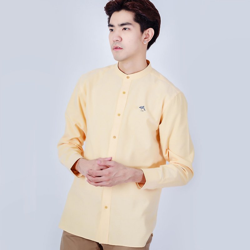 (SIZE S) DOLPHIN// yellow // men straight fit - 男装衬衫 - 棉．麻 黄色