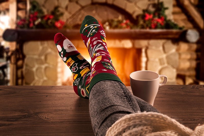 快乐圣诞 - 不对称袜子 - 袜子 - 棉．麻 绿色