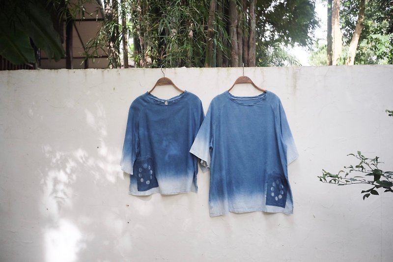 เสื้อข้างขึ้นข้างแรม | moon phases: couple shirt | Natural Indigo - 其他 - 棉．麻 蓝色
