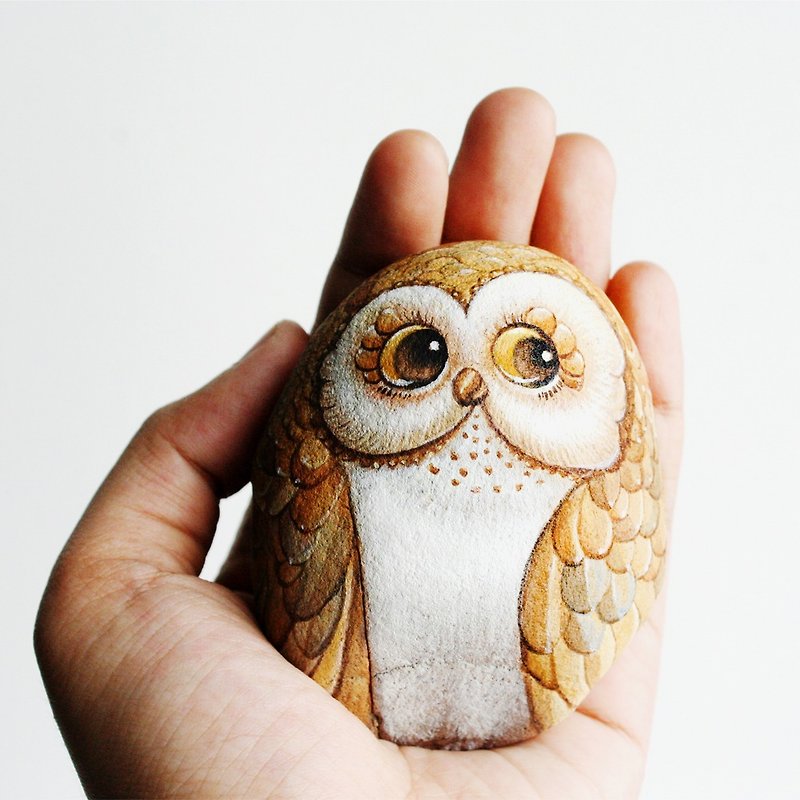 Lovely Owl stone painting. - 玩偶/公仔 - 石头 多色