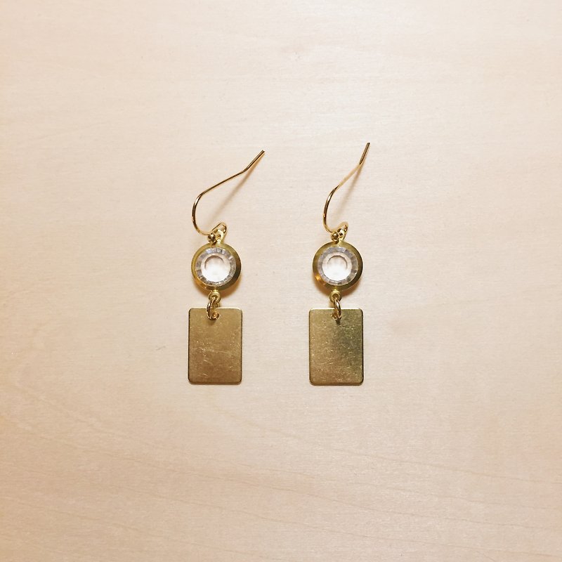 复古透明黄铜小方片耳环 - 耳环/耳夹 - 铜/黄铜 